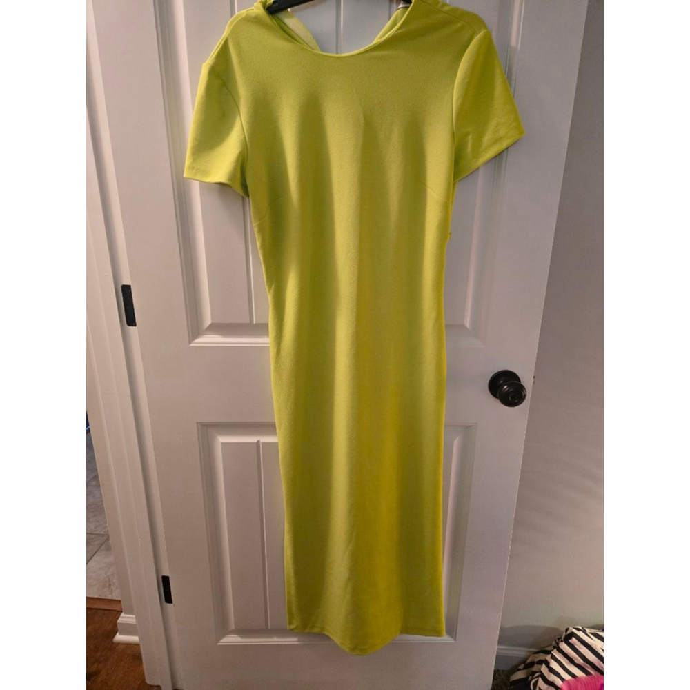 Women's ZARA Lime Green Short Sleeve Midi Dress L